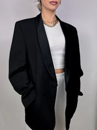 Vintage XL black wool tuxedo blazer