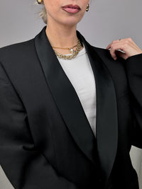 Vintage XL black wool tuxedo blazer