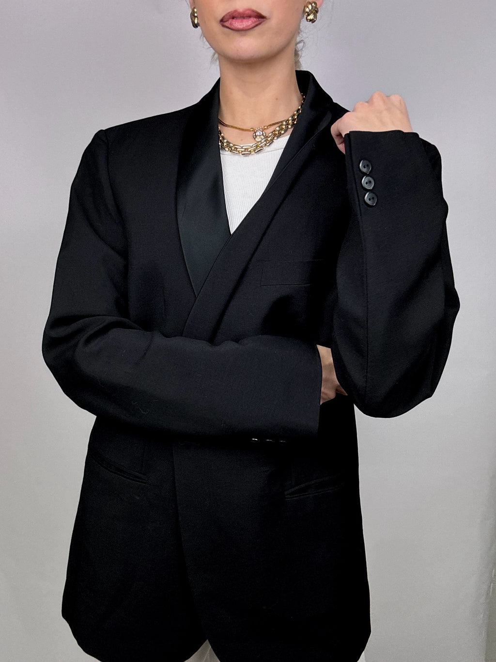 Vintage XL black wool tuxedo blazer