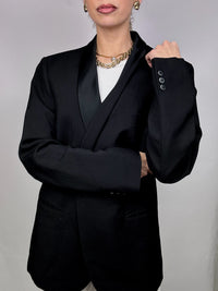Vintage XL black wool tuxedo blazer