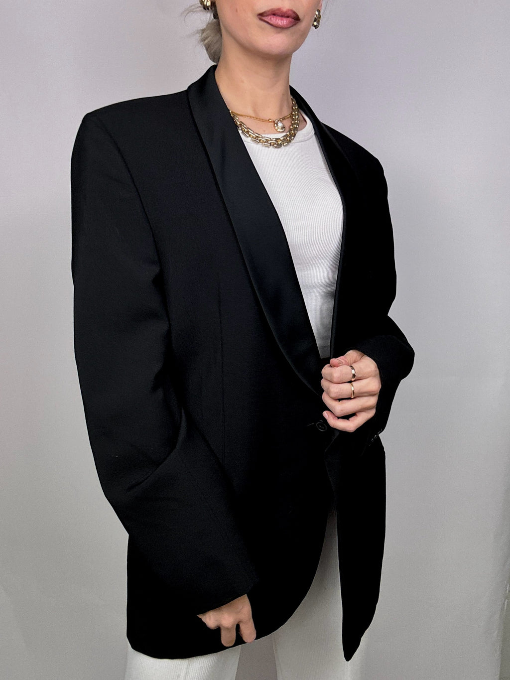 Vintage XL black wool tuxedo blazer