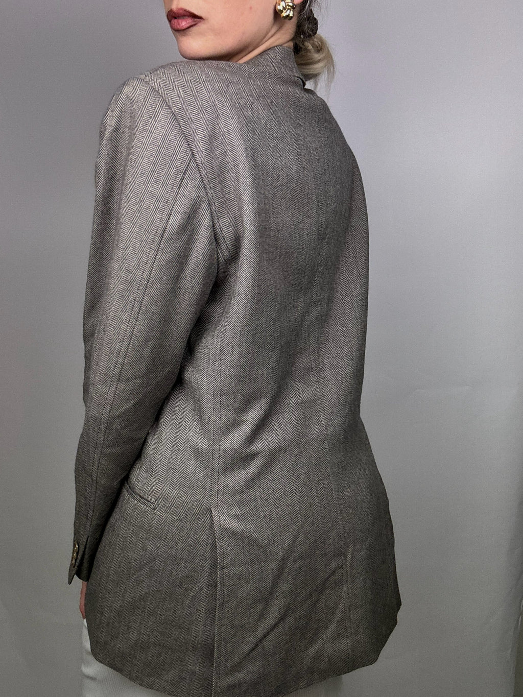 Vintage Grey Wool Herringbone Blazer M/L
