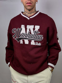 Manhattan L/XL Vintage Burgunder Sweatshirt mit V-Ausschnitt