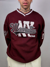 Manhattan L/XL Vintage Burgunder Sweatshirt mit V-Ausschnitt