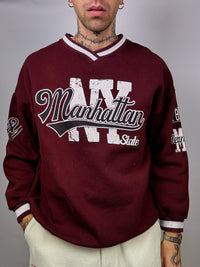 Manhattan L/XL Vintage Burgunder Sweatshirt mit V-Ausschnitt