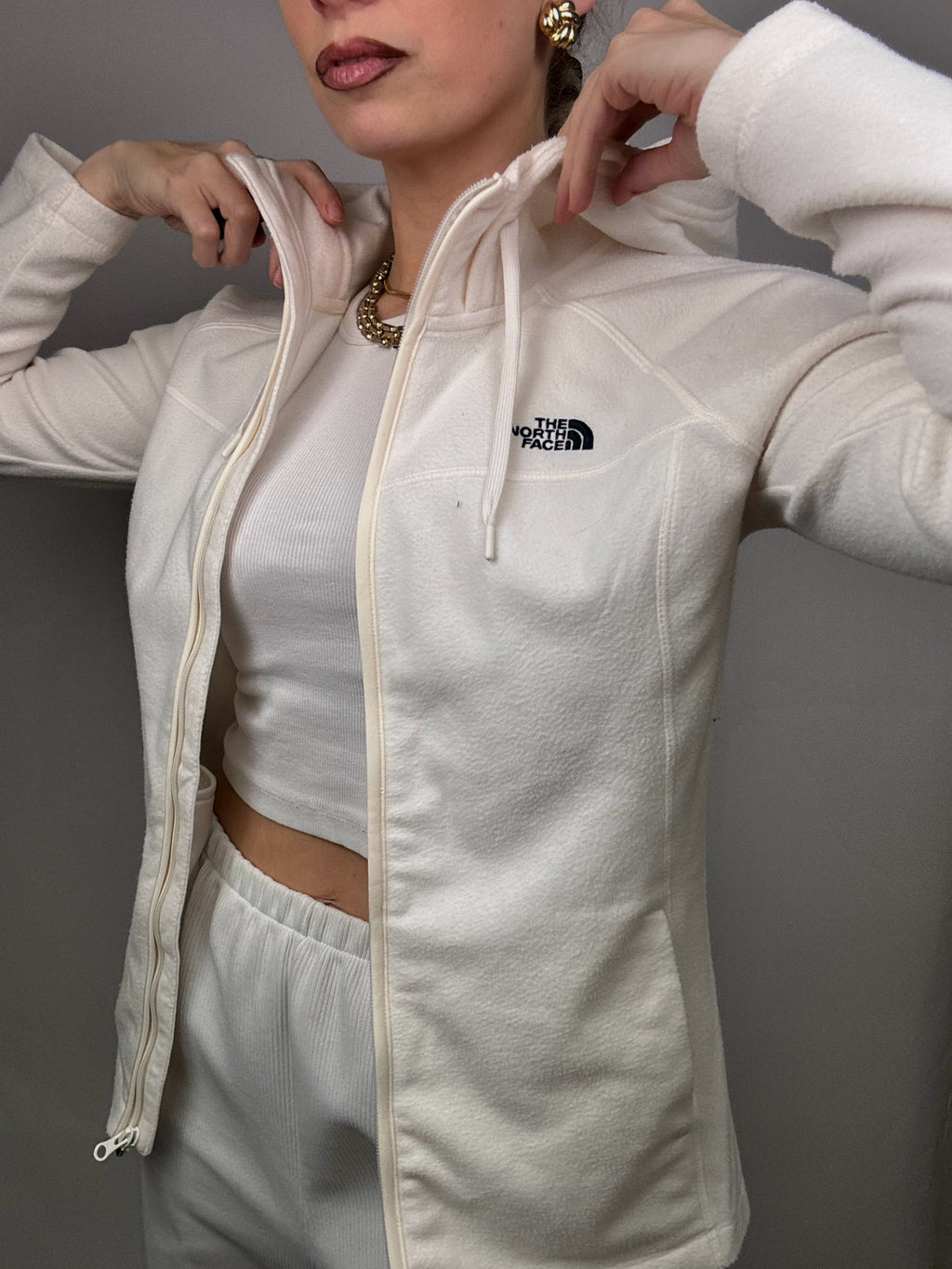 THE NORTH FACE Cream Fleece Fitted S/M Vintage