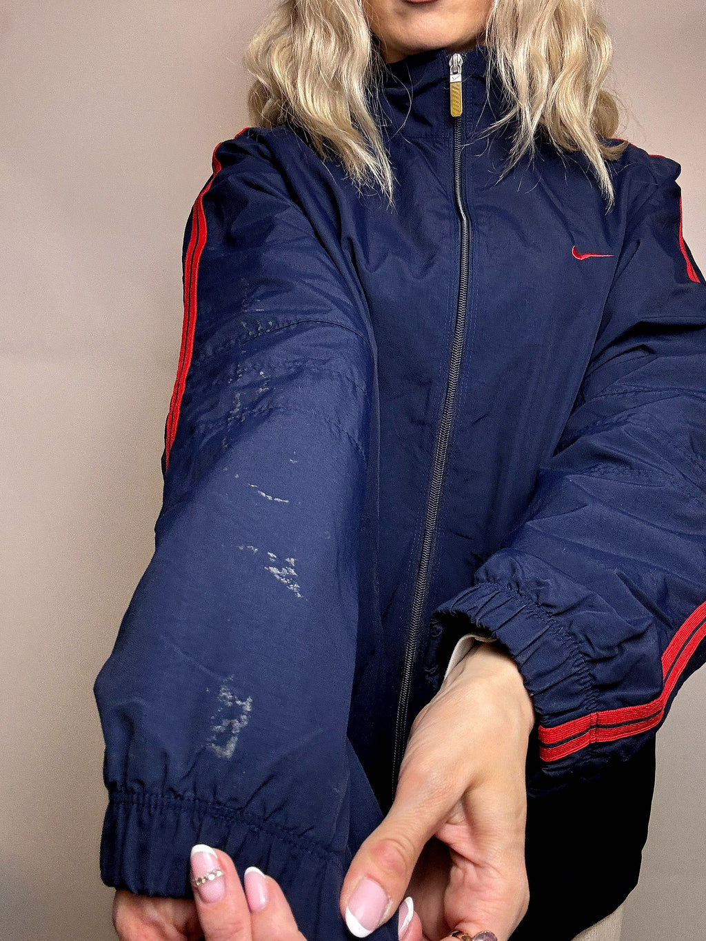 Veste de sport marine et rouge NIKE M vintage