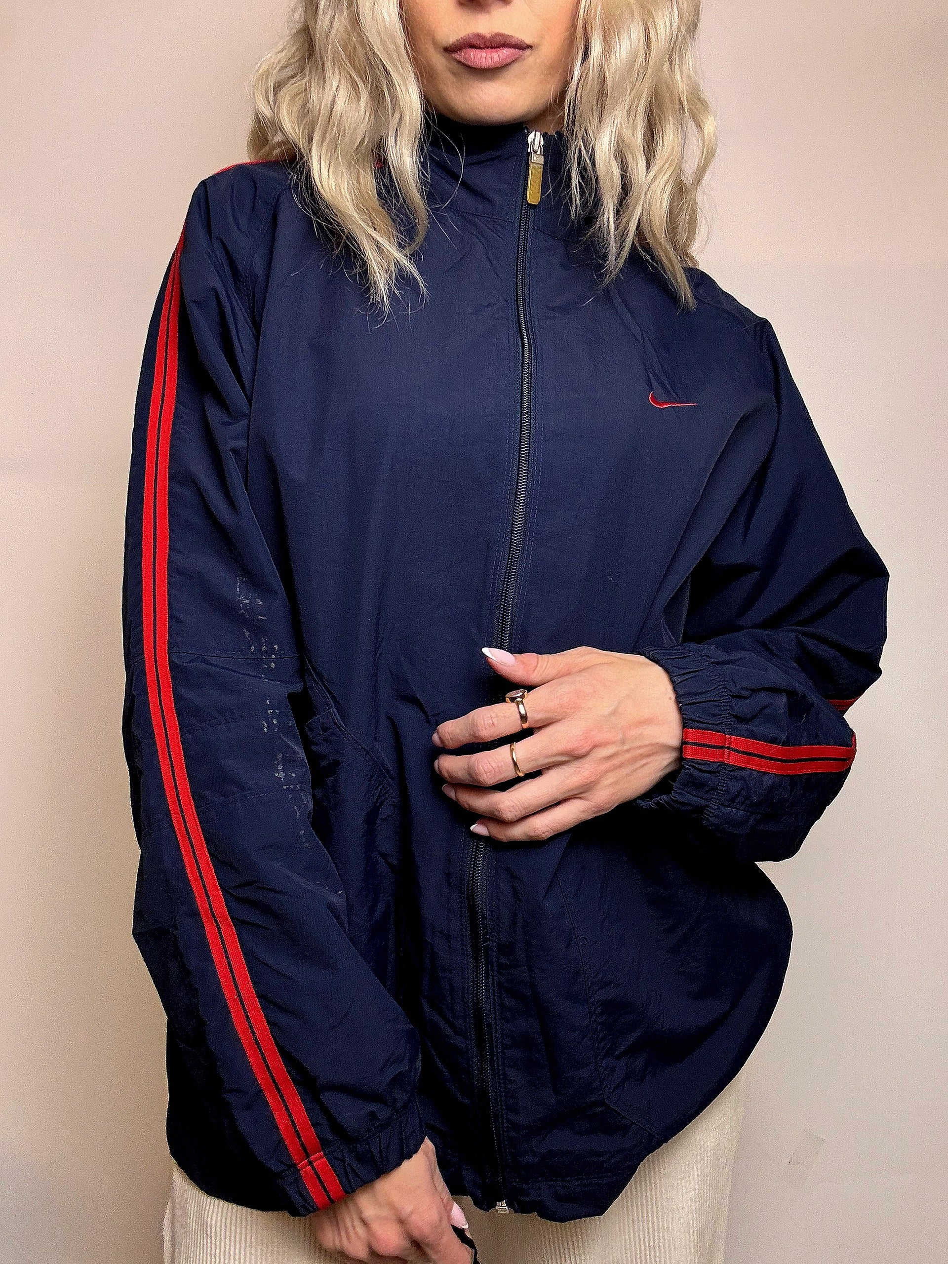 Veste de sport marine et rouge NIKE M vintage