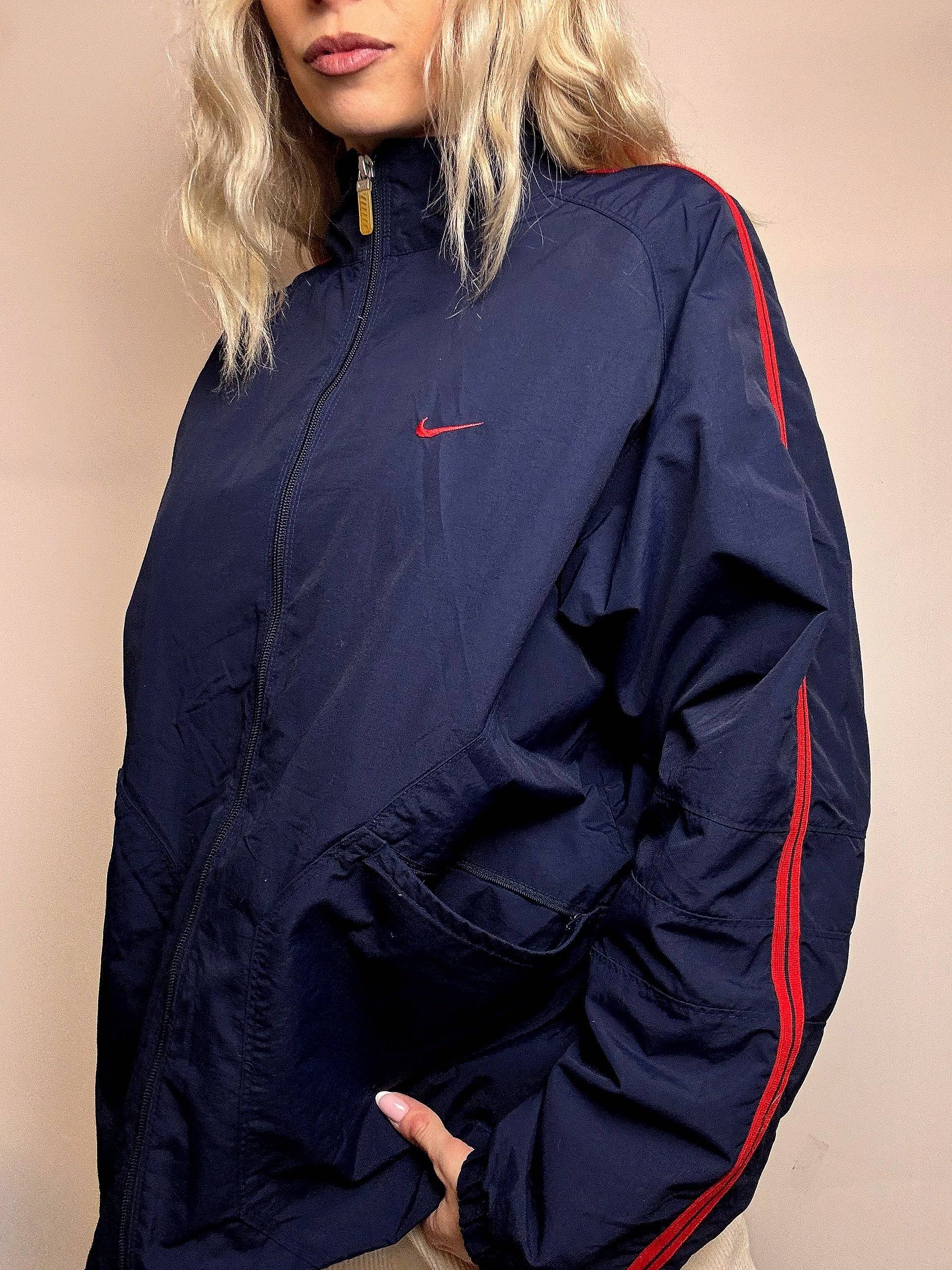 Veste de sport marine et rouge NIKE M vintage