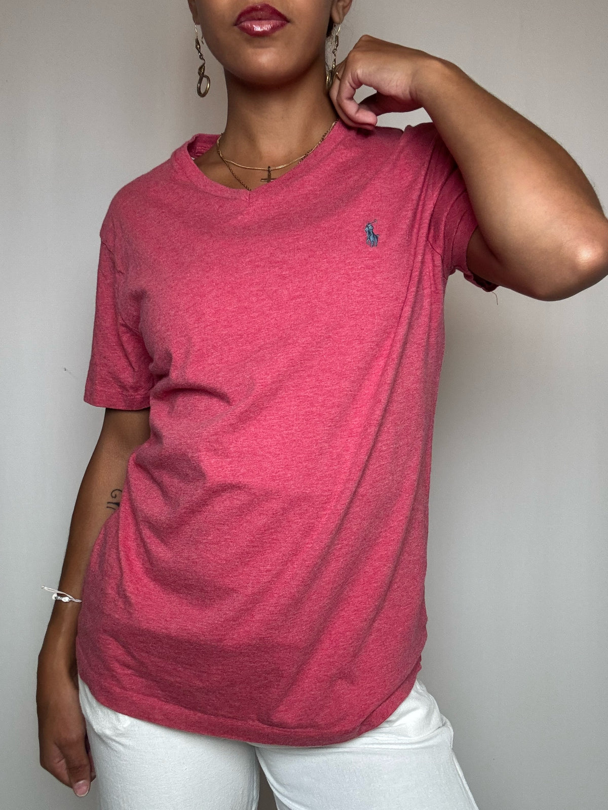 T-shirt rose col V Polo Ralph Lauren M vintage