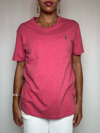 T-shirt rose col V Polo Ralph Lauren M vintage