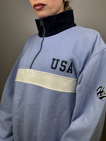 Sweat à zip bleu ciel TOMMY HILFIGER L vintage