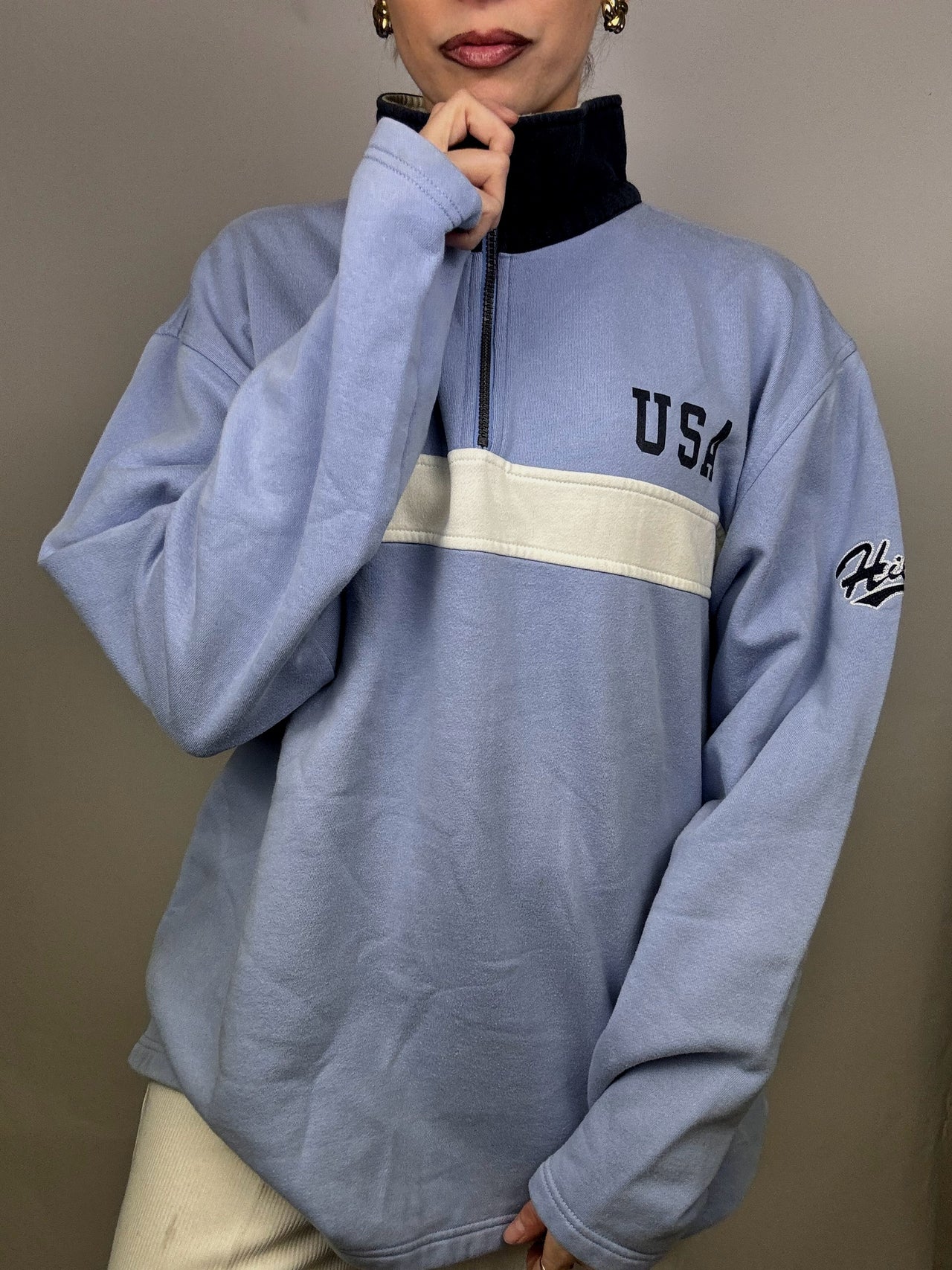 Sweat à zip bleu ciel TOMMY HILFIGER L vintage