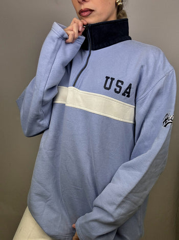 Sweat à zip bleu ciel TOMMY HILFIGER L vintage