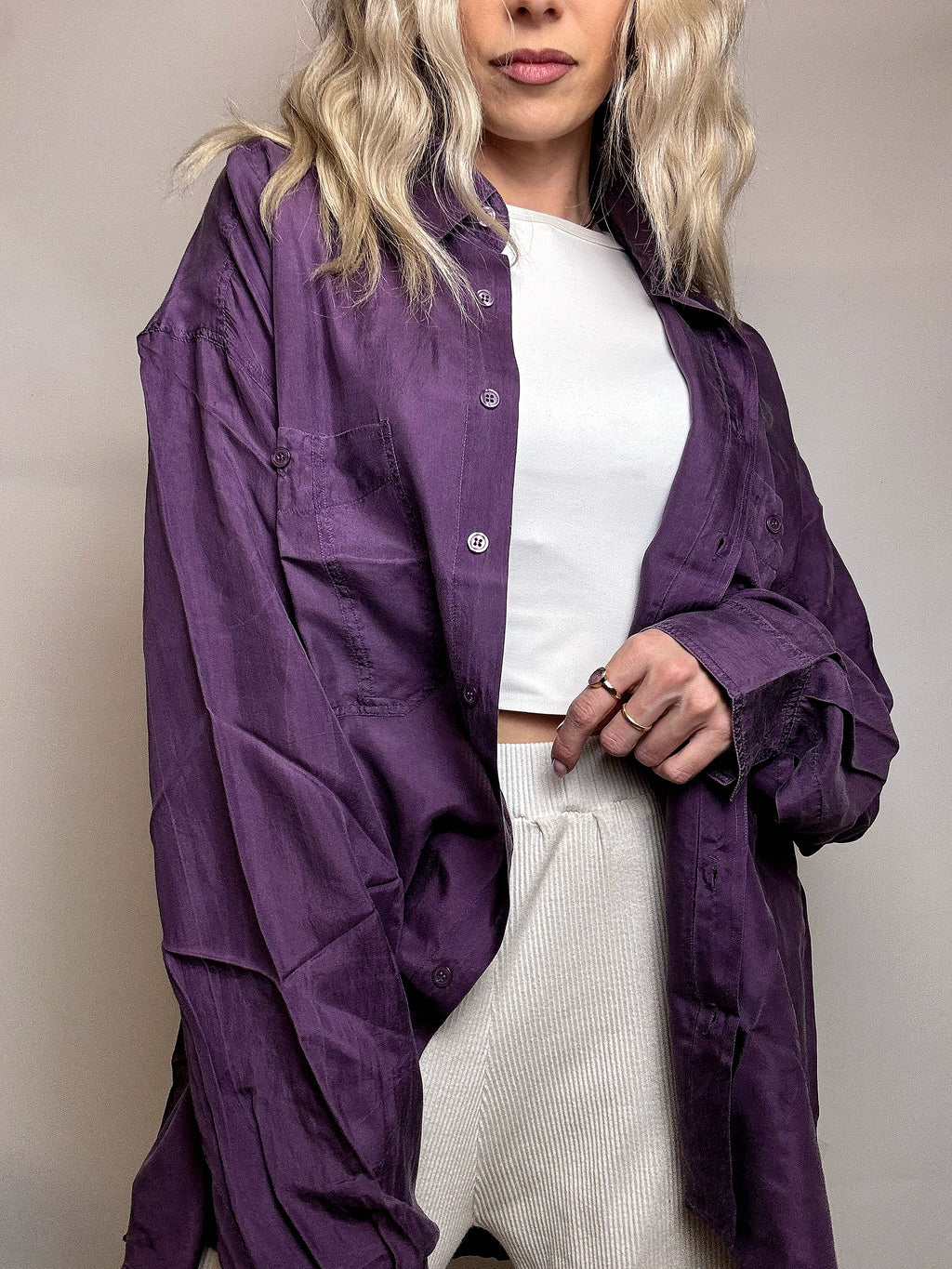 Vintage lila Satin Fluid Shirt L