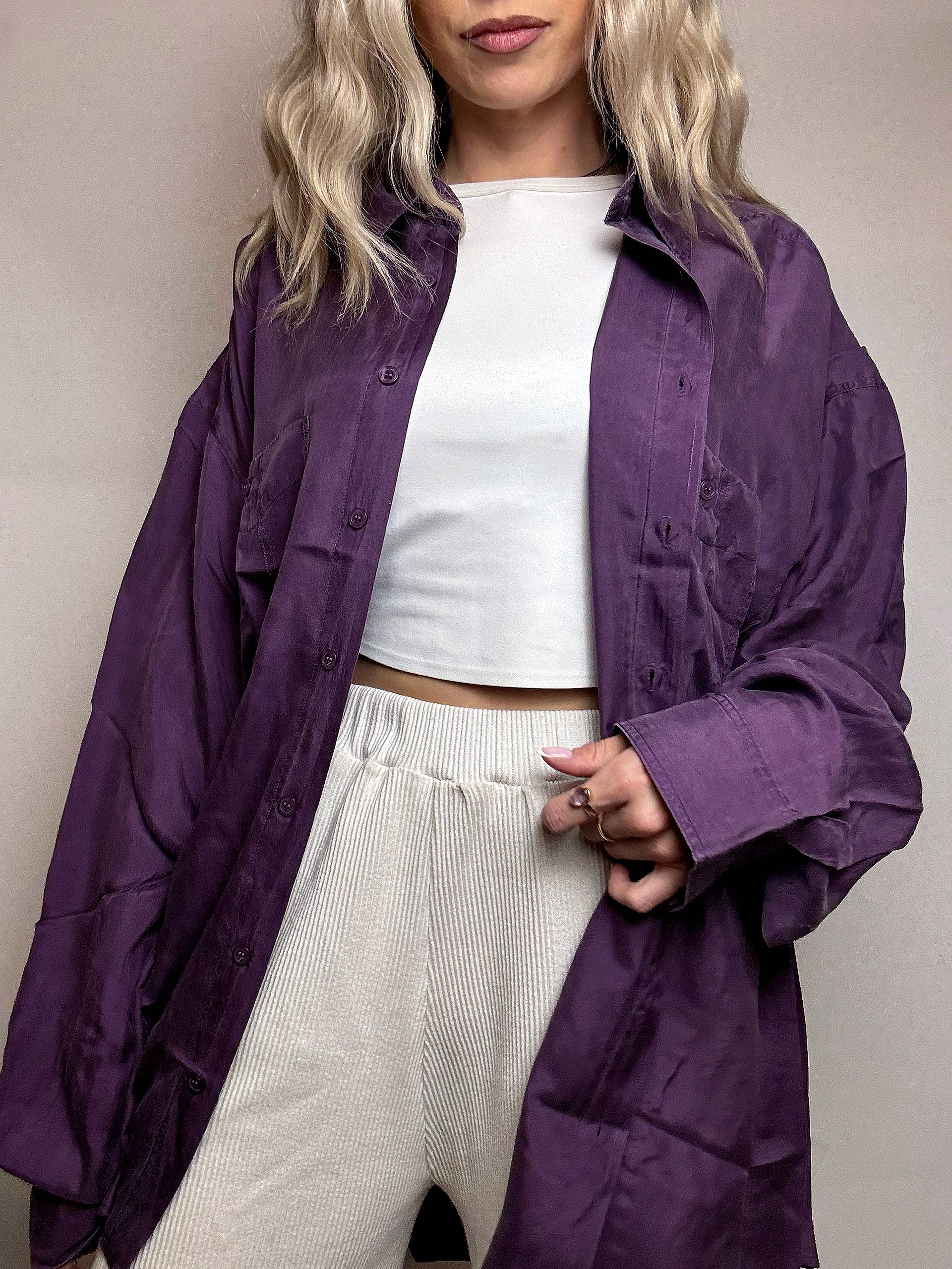 Vintage lila Satin Fluid Shirt L