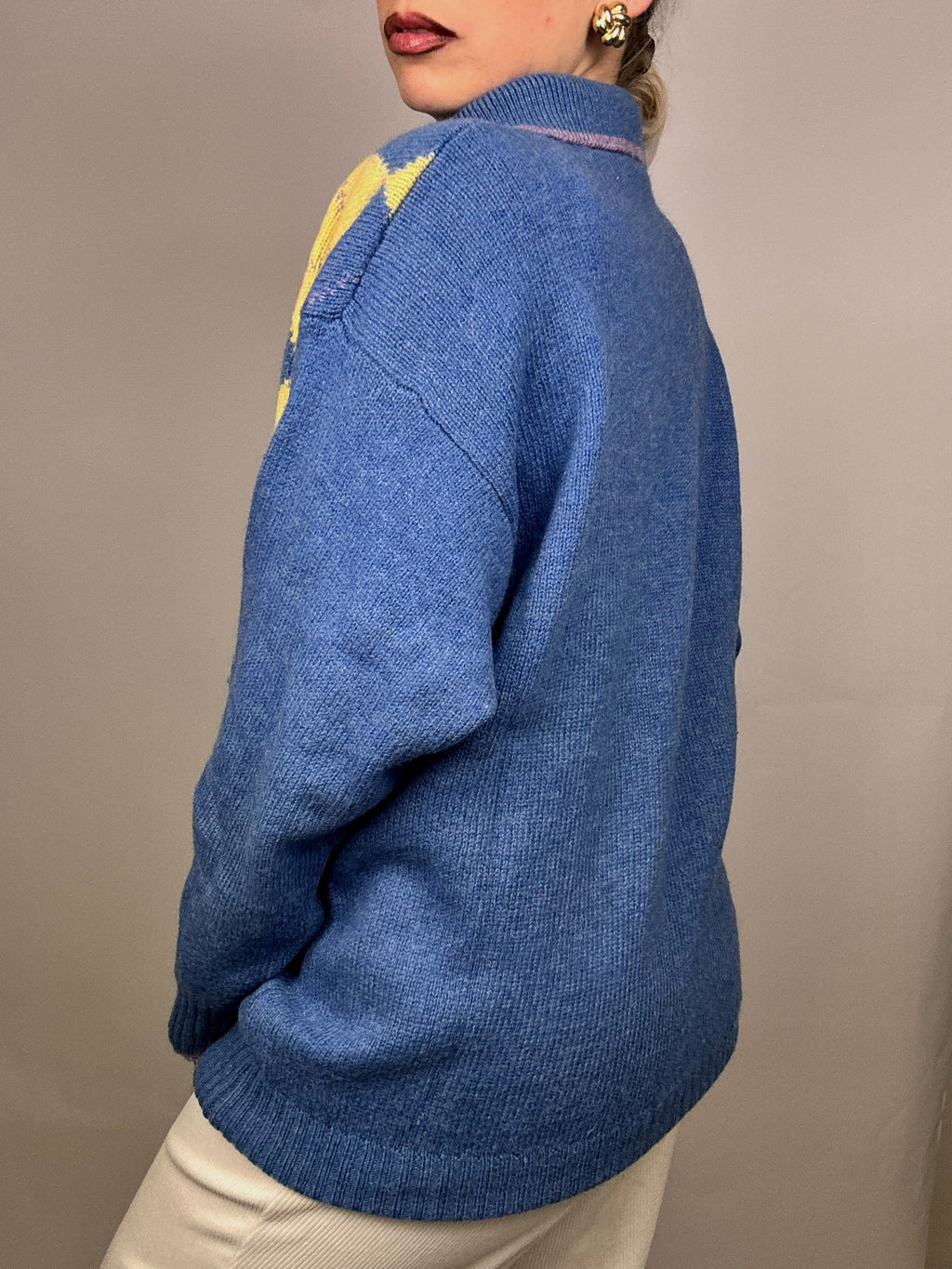 Vintage M pastel argyle print wool sweater