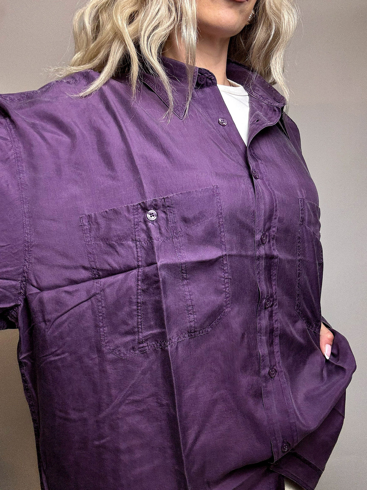 Vintage lila Satin Fluid Shirt L