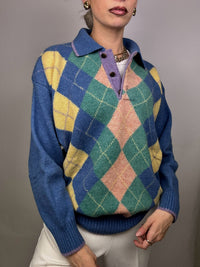 Vintage M pastel argyle print wool sweater