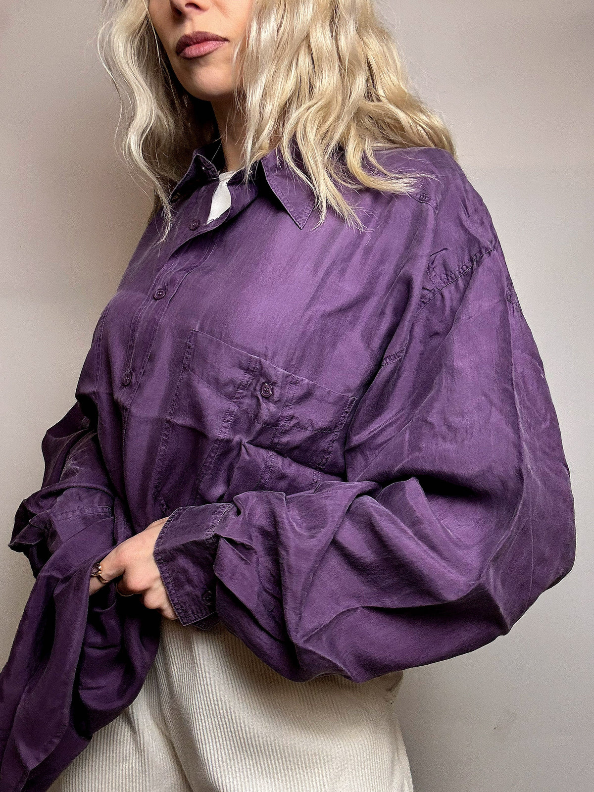 Vintage lila Satin Fluid Shirt L