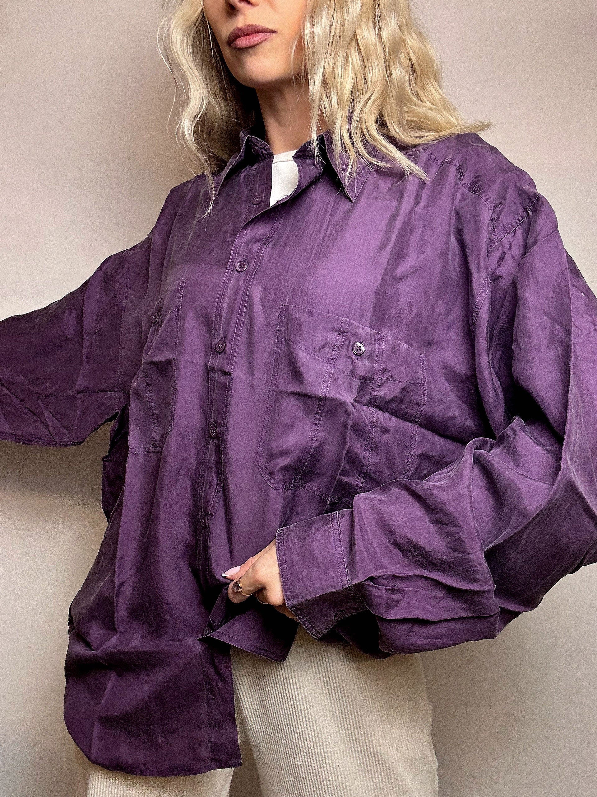 Vintage lila Satin Fluid Shirt L