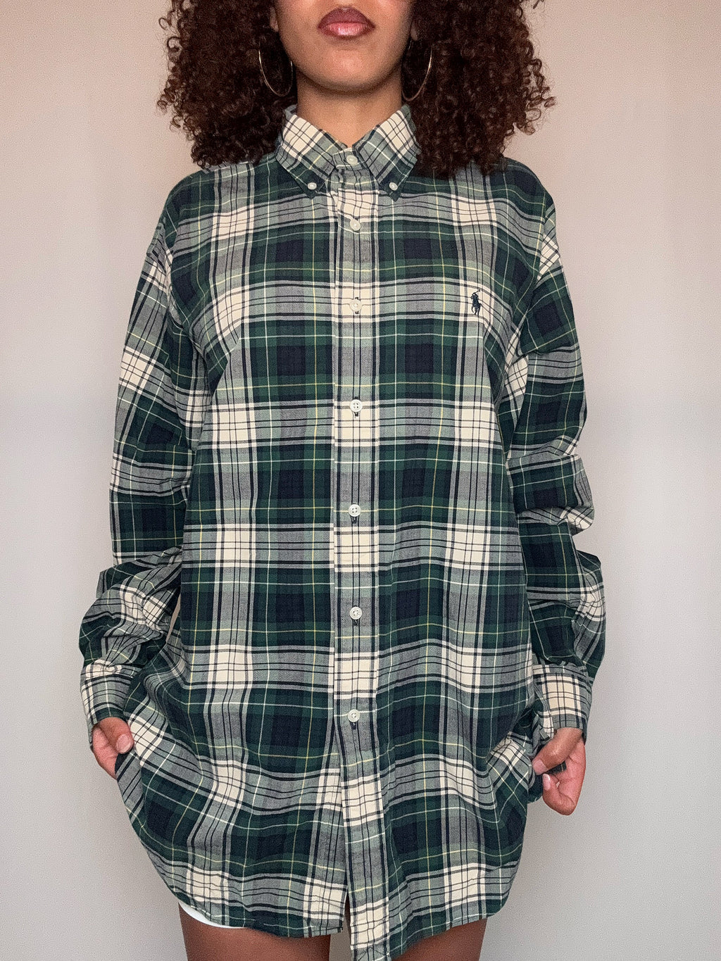 Chemise à carreaux verte Ralph Lauren L vintage