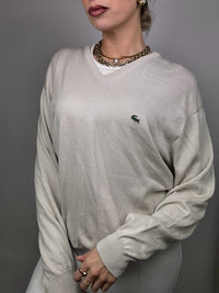 Thin light gray V-neck sweater LACOSTE XL vintage