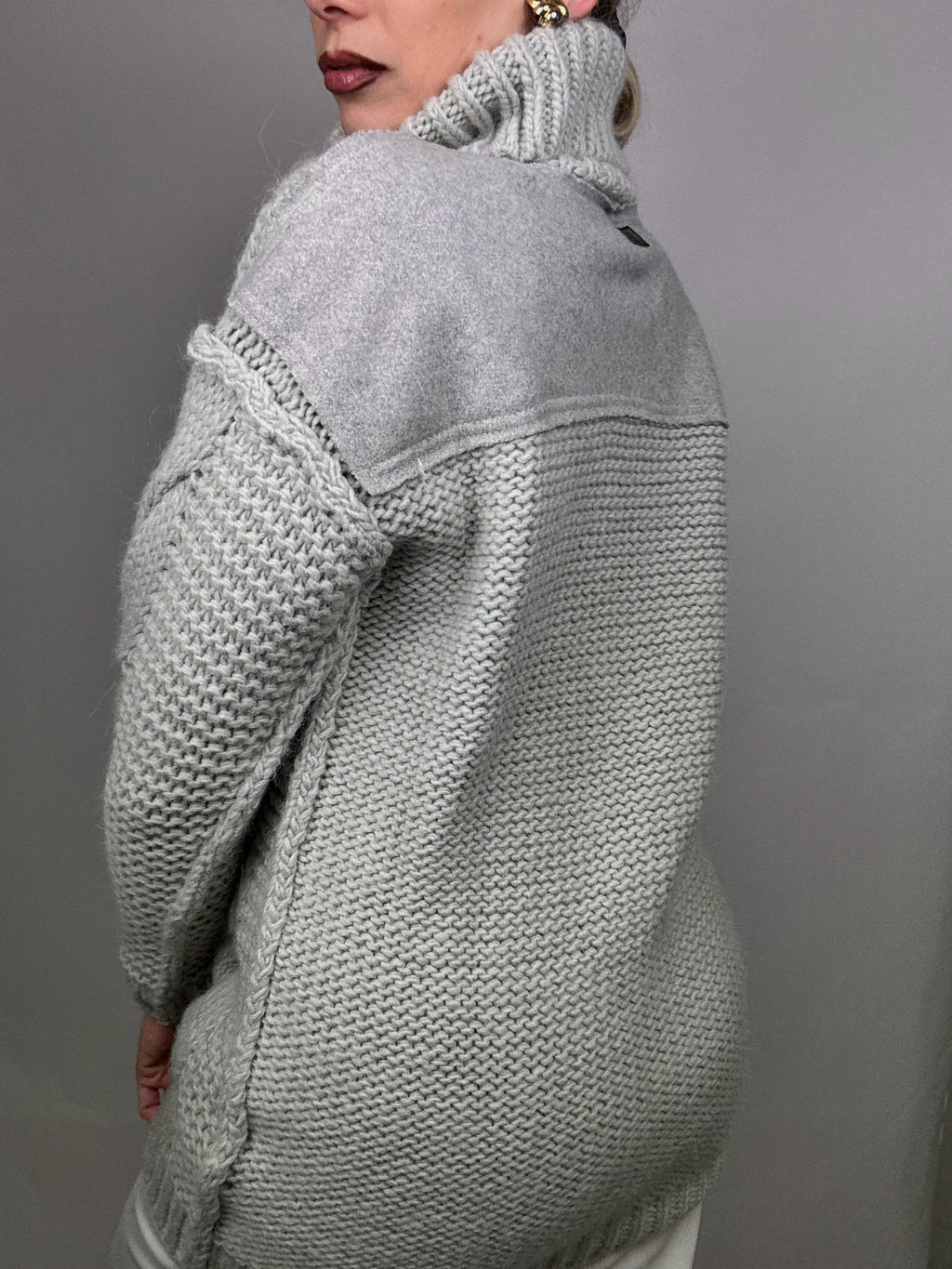 DIESEL L vintage gray two-tone turtleneck sweater
