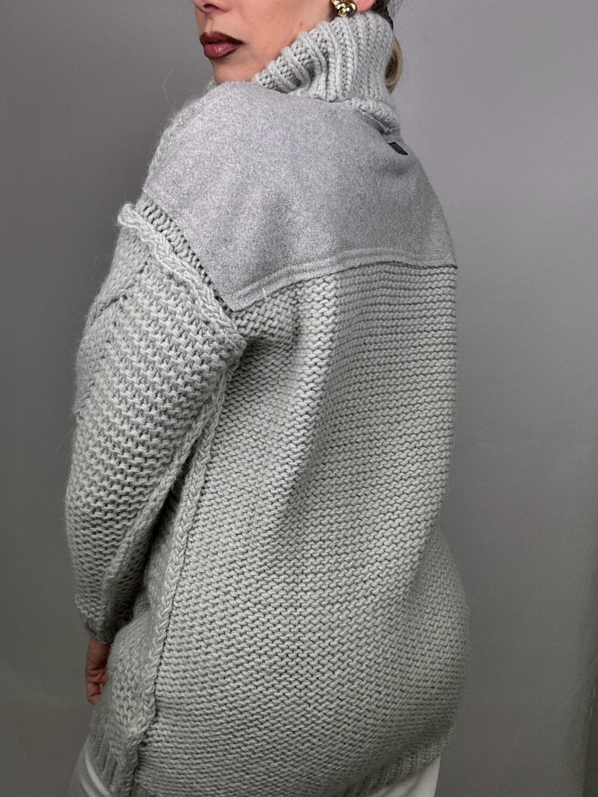 DIESEL L vintage gray two-tone turtleneck sweater