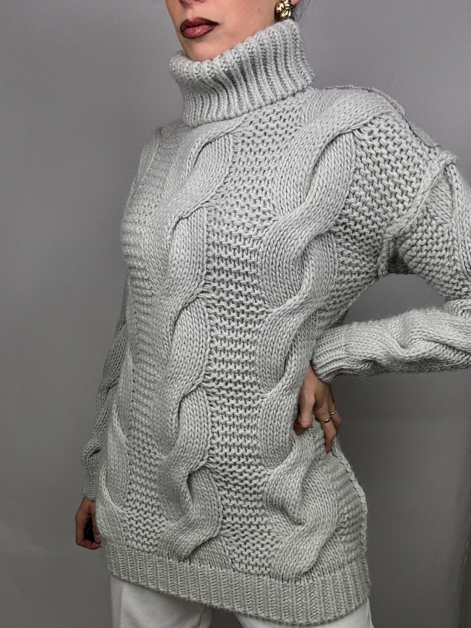 DIESEL L vintage gray two-tone turtleneck sweater
