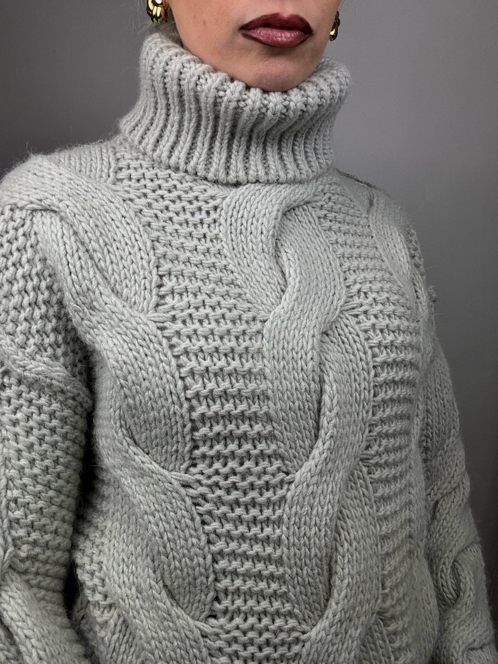 DIESEL L vintage gray two-tone turtleneck sweater