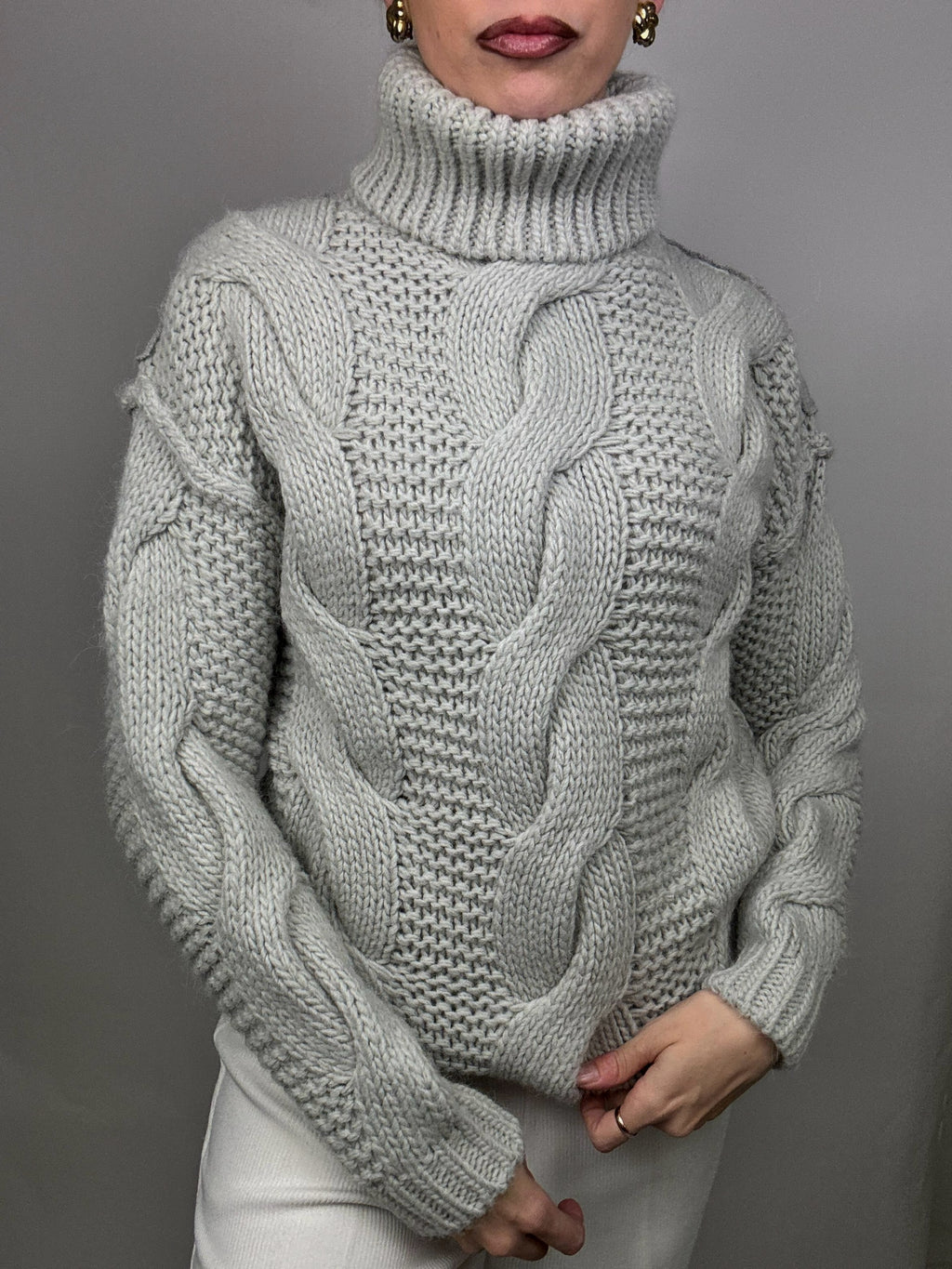 DIESEL L vintage gray two-tone turtleneck sweater