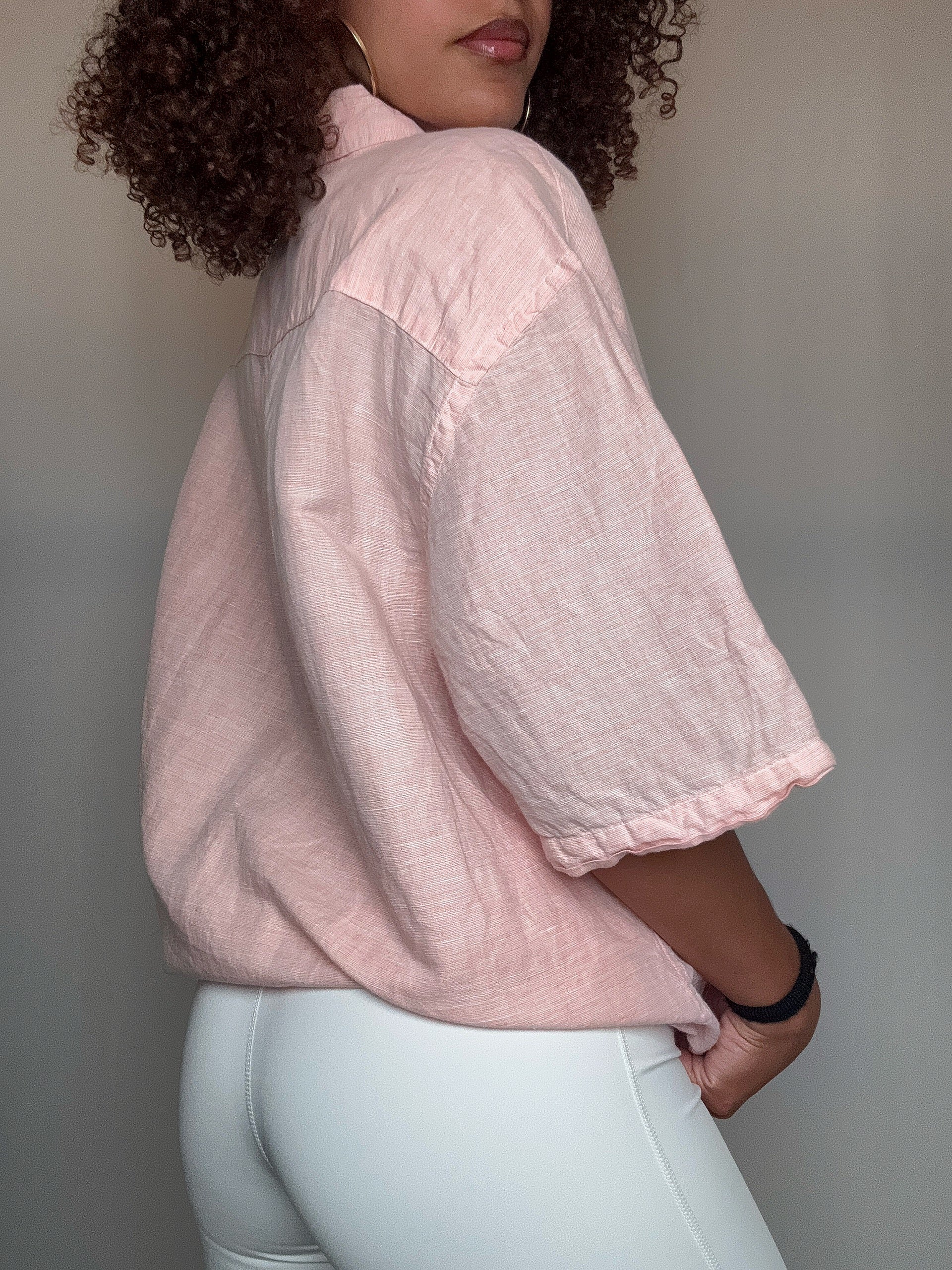 Chemise en lin rose Chaps XL vintage
