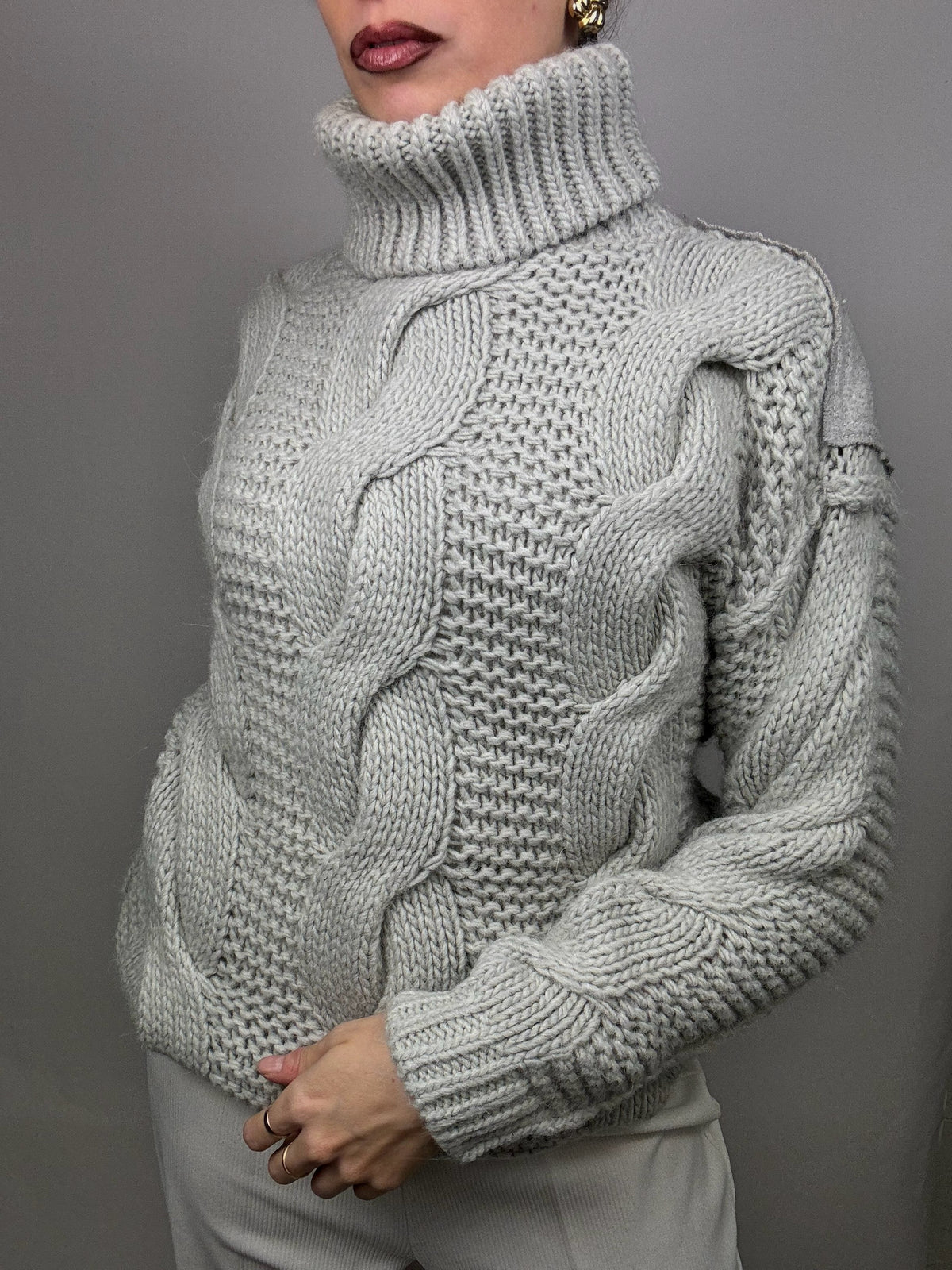 DIESEL L vintage gray two-tone turtleneck sweater