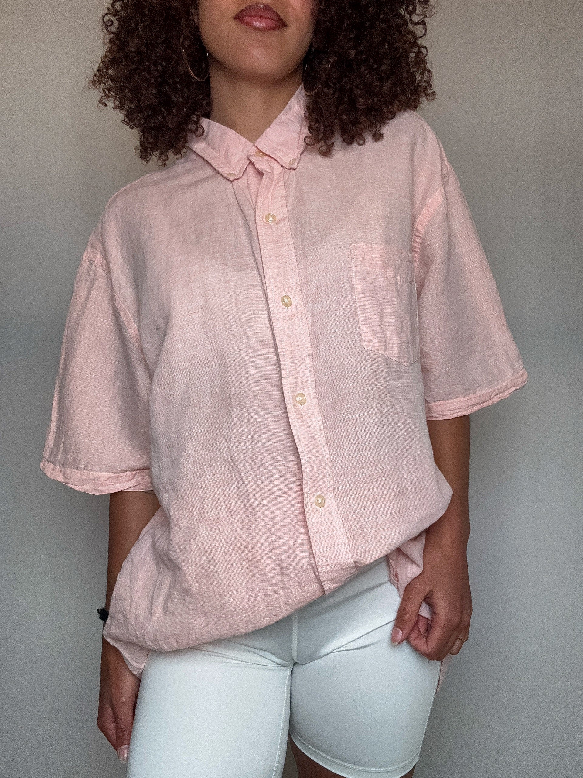 Chemise en lin rose Chaps XL vintage