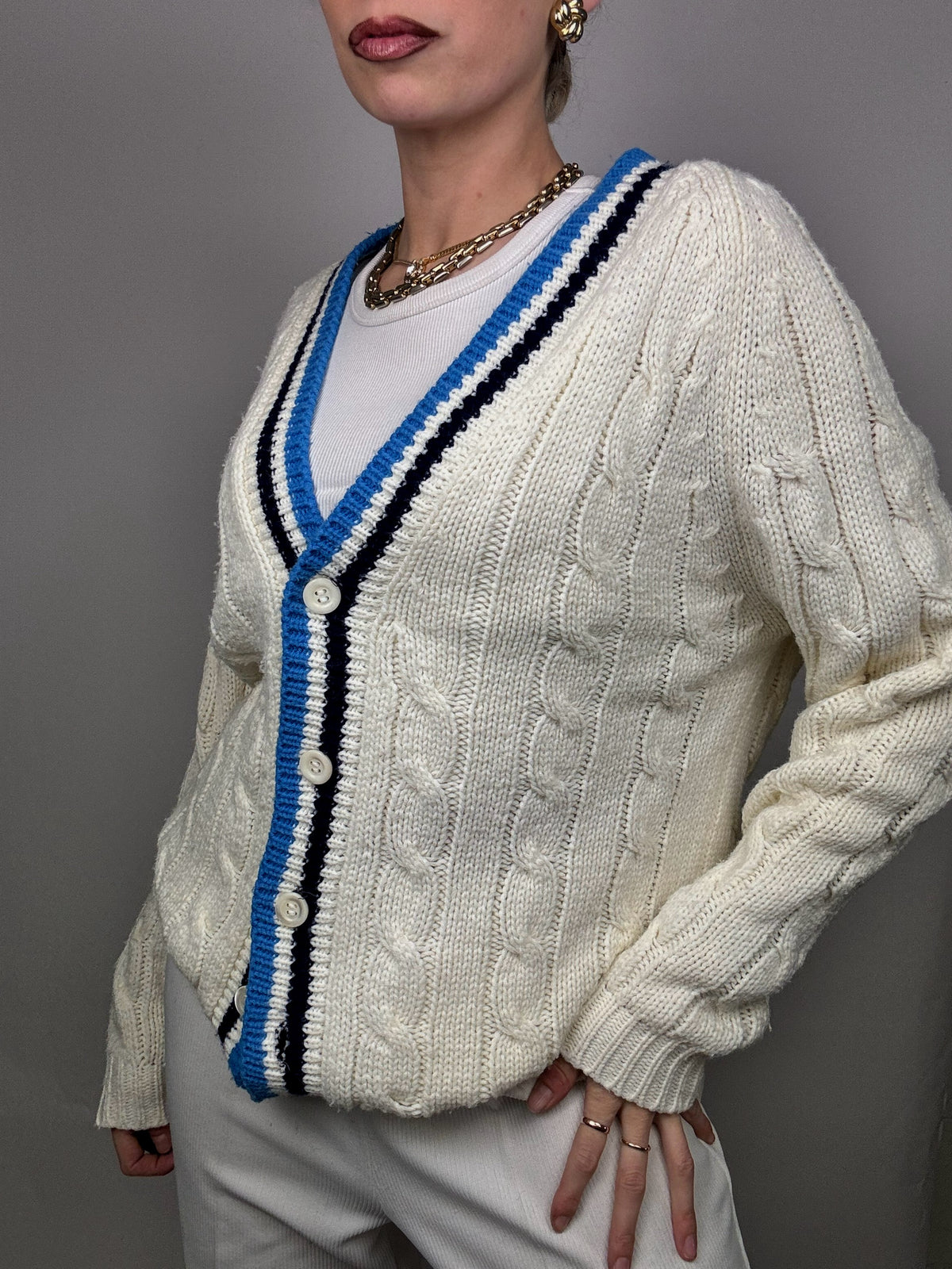 Vintage Cream Knit Cricket Cardigan L