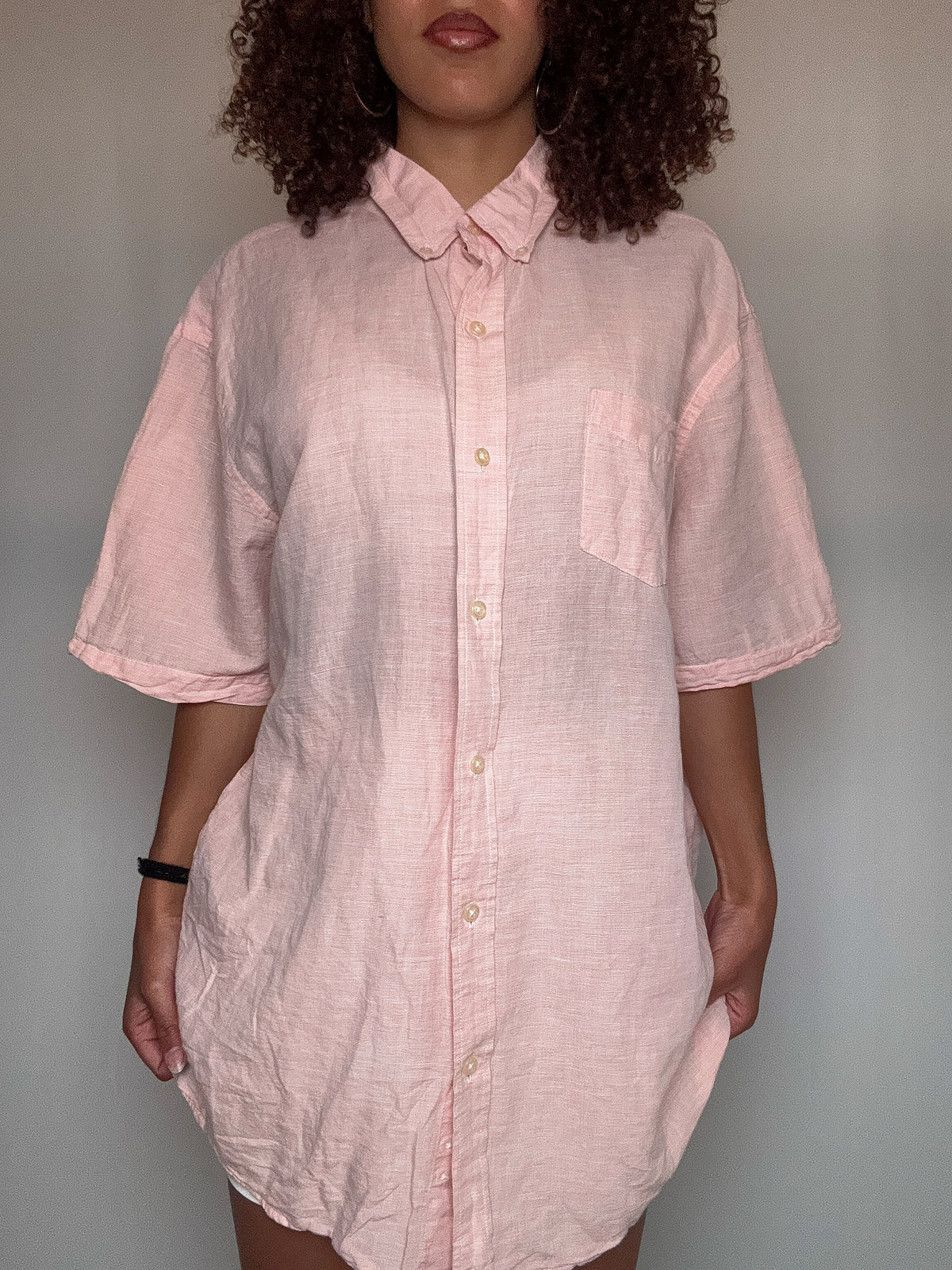 Chemise en lin rose Chaps XL vintage