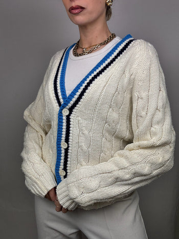 Cardigan cricket en maille crème (??) vintage