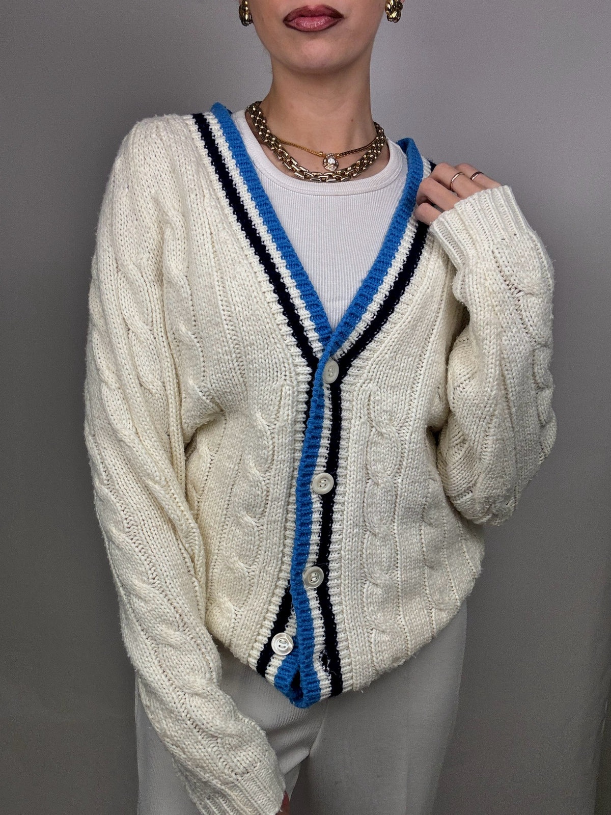 Vintage Cream Knit Cricket Cardigan L