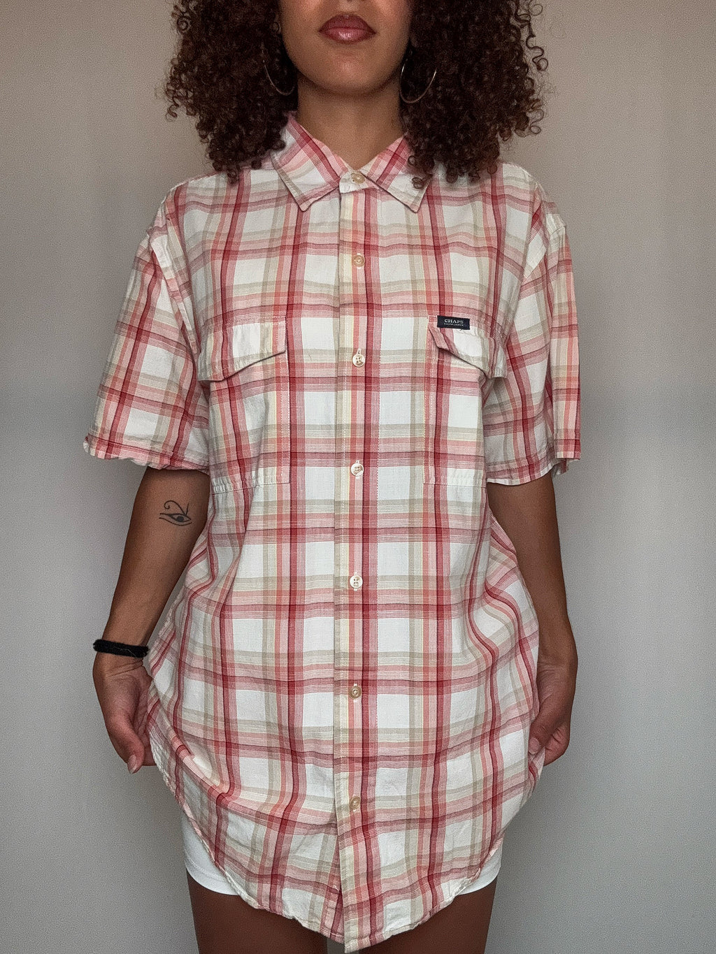 Chemise à carreaux rose Chaps M vintage