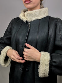 Manteau en peau de mouton retournée gris foncé M/L vintage