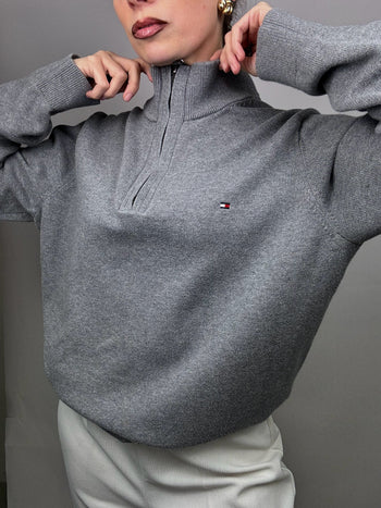 Pull col zippé gris TOMMY HILFIGER XL vintage