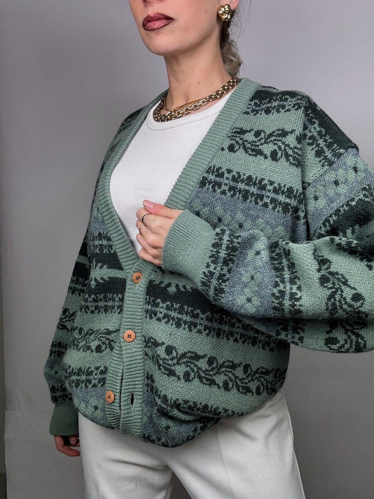 Vintage L wool patterned cardigan