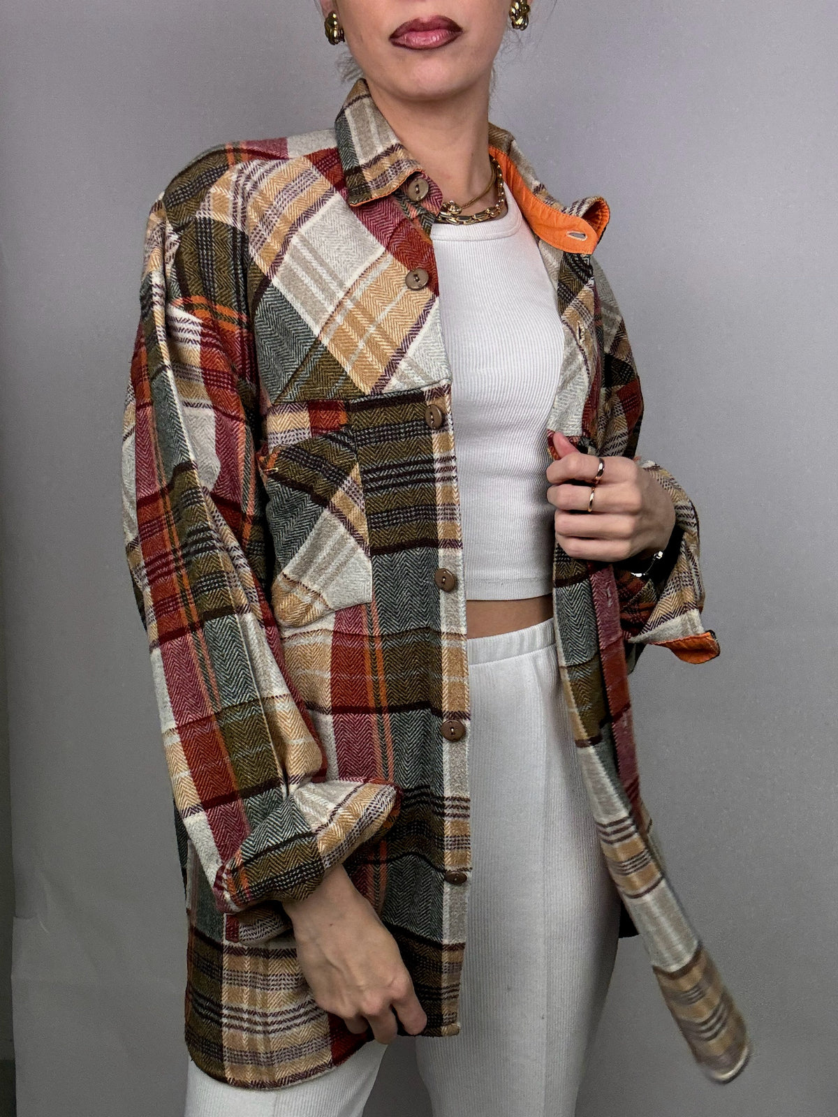 Vintage L/XL brown tones thick plaid shirt