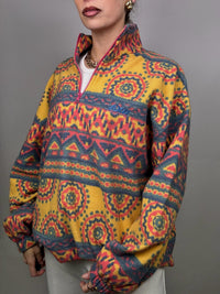XL vintage multicolor graphic zip-neck fleece