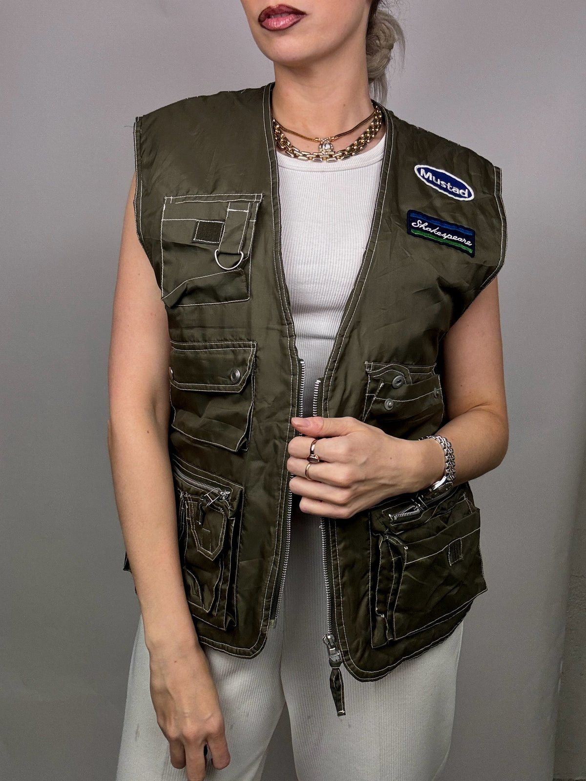 Vintage Khaki Wasserdichte Angelweste L
