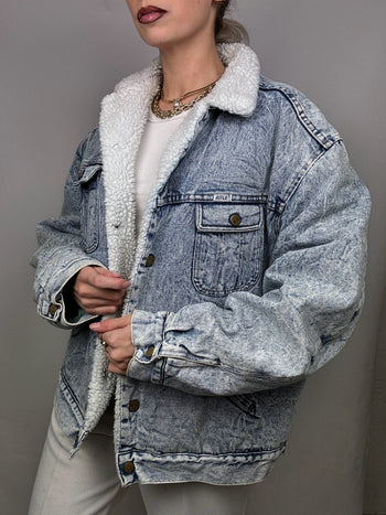 Veste denim mouton delavée L/XL vintage