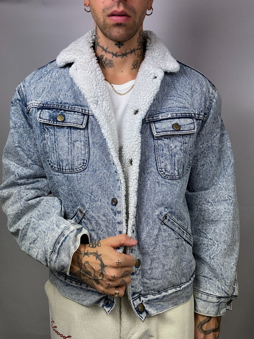 Veste denim mouton delavée L/XL vintage