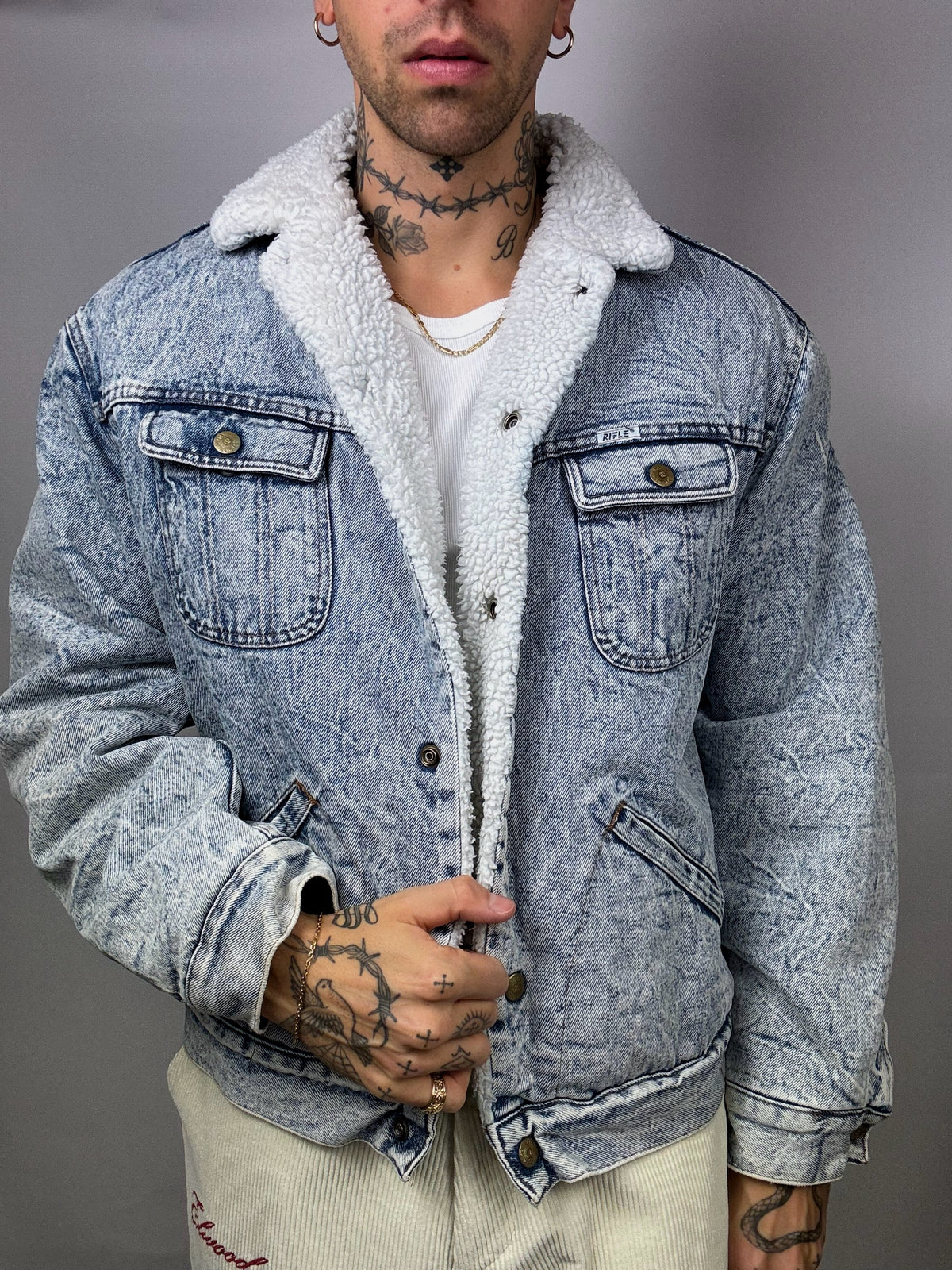 Veste denim mouton delavée L/XL vintage