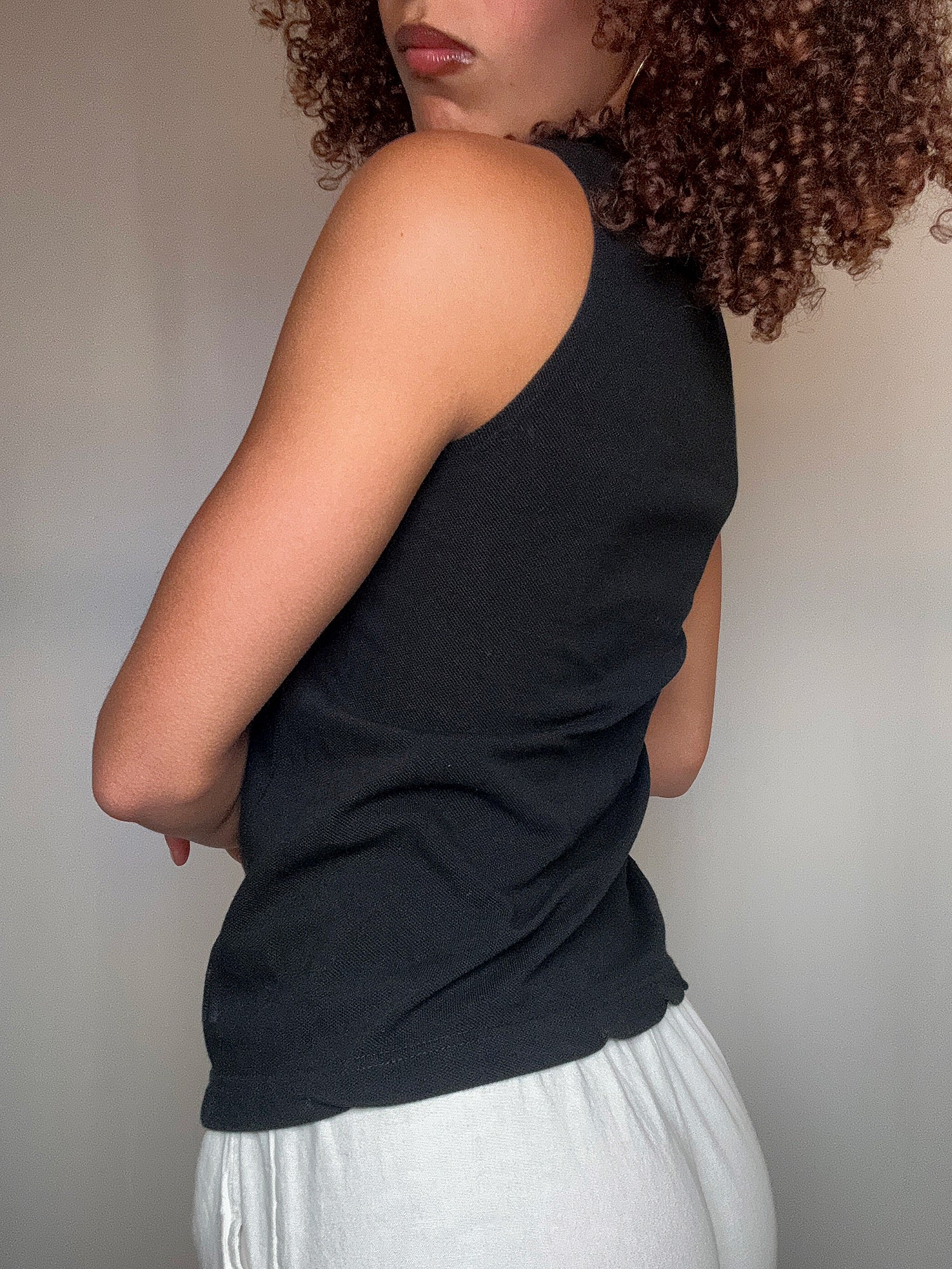 Débardeur matière polo noir Lacoste S vintage